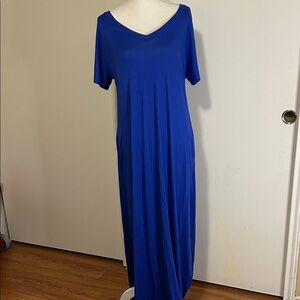 Huskary V-Neck Royal Blue Women's Maxi Dress